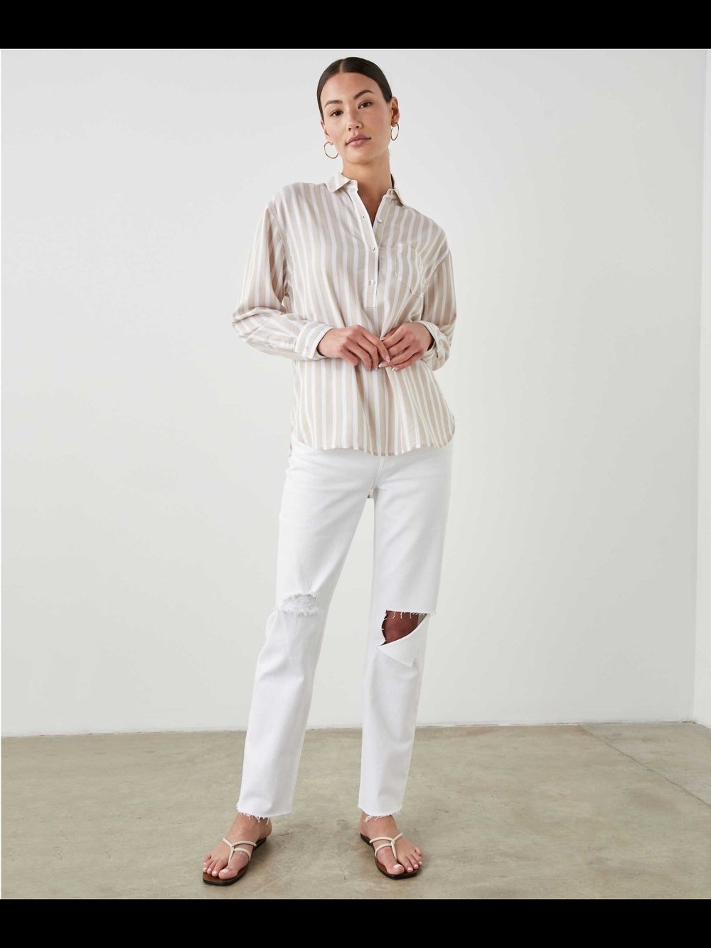 Rails Elle Natural Stripe Button Down Shirt - Medium